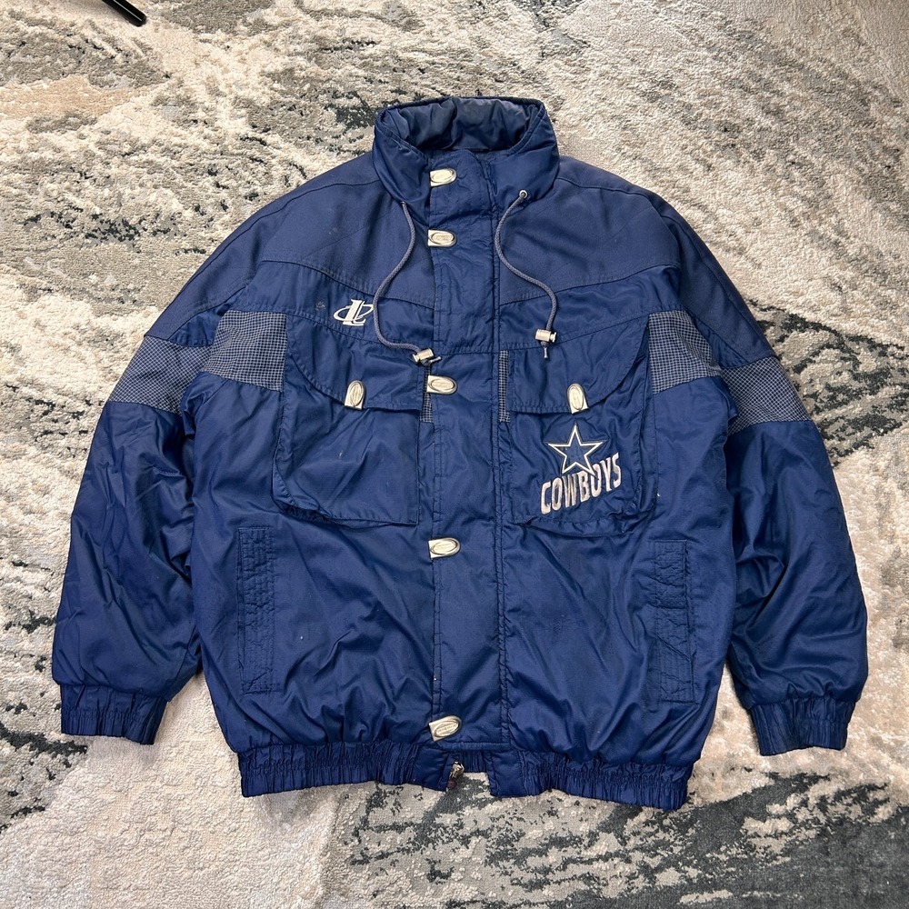 Vintage NFL Pro Line Jacket Mens Medium Blue Dallas Cowboys Football Quilt Lined